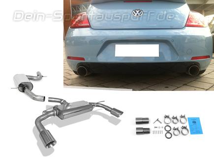 Fox Edelstahl Duplex Sportauspuff-Komplettanlage ab Kat VW Beetle inkl. Cabrio Typ 16 5C 1.4l (Mod. mit Einzelradaufhängung) je 100mm rund doppelwandig doppelwandig abgeschrägt