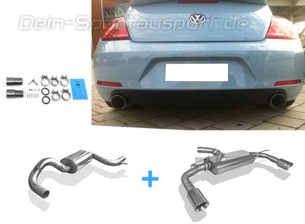 Fox Edelstahl Duplex Sportauspuff-Komplettanlage ab Kat VW Beetle inkl. Cabrio Typ 16 5C 1.2l (Mod. mit Starrachse) je 100mm rund doppelwandig doppelwandig abgeschrägt