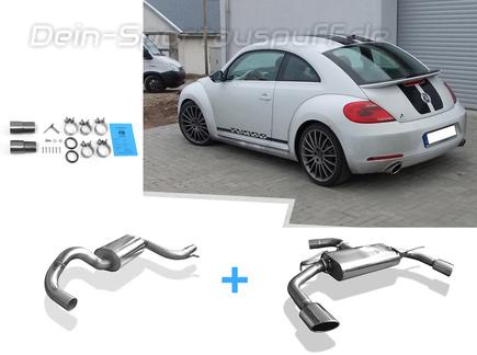 Fox Edelstahl Duplex Sportauspuff-Komplettanlage ab Kat VW Beetle Typ 5C 1.2l TSI (Mod. mit Starrachse) je 115x85mm oval eingerollt seitlich abgeschrägt