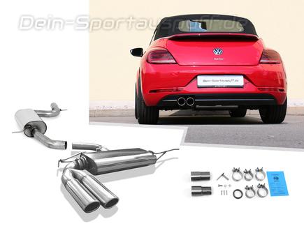 Fox Edelstahl Sportauspuff-Komplettanlage ab Kat VW Beetle inkl. Cabrio Typ 5C 1.2l (Mod. mit Einzelradaufhängung) 2x90mm rund eingerollt abgeschrägt
