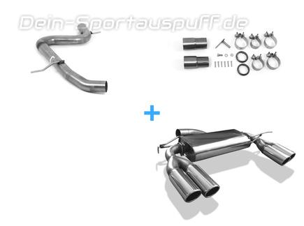 Fox Edelstahl Duplex Racing-Komplettanlage ab Kat VW Beetle inkl. Cabrio Typ 5C 1.2l (Mod. mit Einzelradaufhängung) je 2x80mm rund eingerollt abgeschrägt
