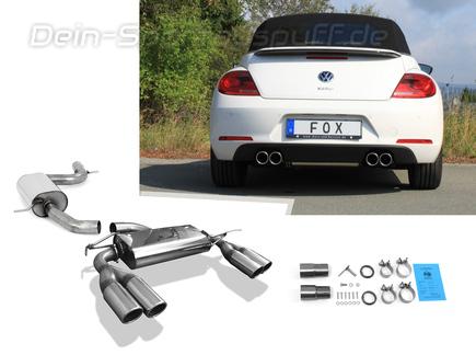 Fox Edelstahl Duplex Sportauspuff-Komplettanlage ab Kat VW Beetle inkl. Cabrio Typ 5C 1.2l (Mod. mit Einzelradaufhängung) je 2x90mm rund eingerollt abgeschrägt