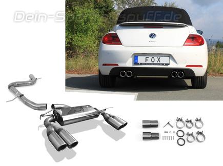 Fox Edelstahl Duplex Racing-Komplettanlage ab Kat VW Beetle inkl. Cabrio Typ 5C 1.2l (Mod. mit Einzelradaufhängung) je 2x90mm rund eingerollt abgeschrägt