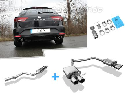 Fox Edelstahl Duplex Sportauspuffanlage ab Kat. Seat Leon ST 5F 1.4l 1.8l (Mod. mit Einzelradaufhängung) ab 2013 je 2x90mm rund eingerollt abgeschrägt