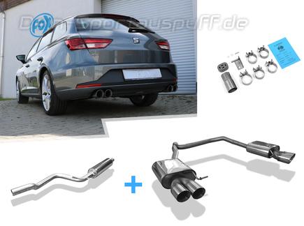 Fox Edelstahl Duplex Sportauspuffanlage ab Kat. Seat Leon ST 5F 1.4l 1.8l (Mod. mit Einzelradaufhängung) je 2x90mm rund doppelwandig abgeschrägt