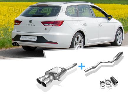 FOX Edelstahl Sportauspuffanlage ab Kat. Seat Leon ST 5F 1.4l 1.8l (Mod. mit Einzelradaufhängung) ab 2013 2x90mm rund eingerollt abgeschrägt