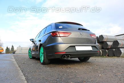 FOX Edelstahl Sportauspuffanlage ab Kat. Seat Leon ST 5F 1.4l 1.8l (Mod. mit Einzelradaufhängung) ab 2013 2x90mm rund doppelwandig abgeschrägt