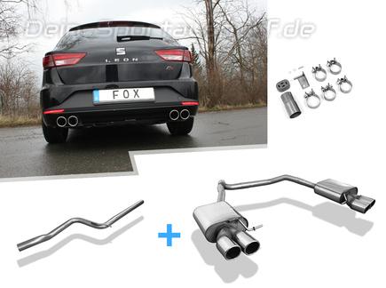 Fox Edelstahl Duplex Racing-Komplettanlage ab Kat. Seat Leon ST 5F 1.4l 1.8l (Mod. mit Einzelradaufhängung) ab 2013 je 2x90mm rund eingerollt abgeschrägt
