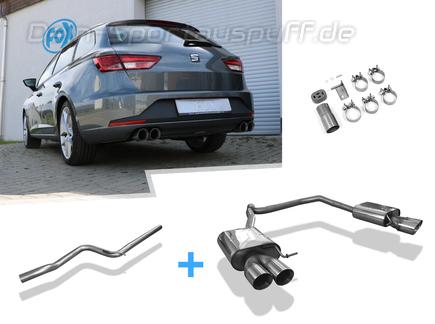 Fox Edelstahl Duplex Racing-Komplettanlage ab Kat. Seat Leon ST 5F 1.4l 1.8l (Mod. mit Einzelradaufhängung) je 2x90mm rund doppelwandig abgeschrägt
