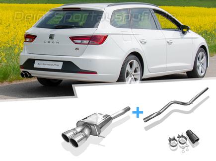 FOX Edelstahl Racing-Komplettanlage ab Kat. Seat Leon ST 5F 1.4l 1.8l (Mod. mit Einzelradaufhängung) ab 2013 2x90mm rund eingerollt abgeschrägt