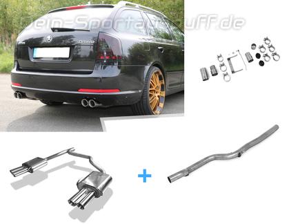 FOX Edelstahl Duplex Racing-Komplettanlage ab Kat. Skoda Octavia RS 1Z je 2x76mm rund doppelwandig abgeschrägt