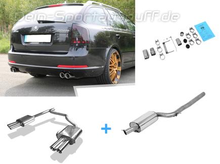FOX Edelstahl Duplex Sportauspuffanlage ab Kat. Skoda Octavia RS 1Z je 2x76mm rund doppelwandig abgeschrägt