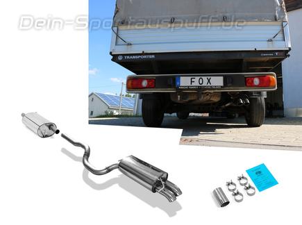 Fox Edelstahl Sportauspuff-Komplettanlage ab Kat VW T5 Pritsche & DoKa 4motion 2x63mm Dieseloptik scharf 45° nach unten gebogen