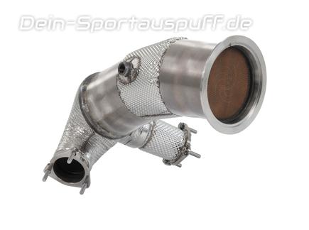 HJS Edelstahl Ø140mm auf 2x60mm Downpipe mit Kat Audi S5 B9 Typ F5