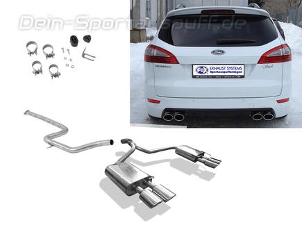 Fox Edelstahl Duplex Racing-Komplettanlage ab Kat Ford Mondeo MK4 Turnier 2.5l ab 2007 je 2x106x71mm oval eingerollt abgeschrägt mit Absorber