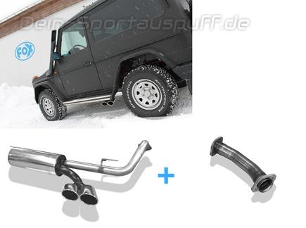 Fox Edelstahl Racing-Komplettanlage ab Kat Mercedes G-Klasse W463 G500 mit Trittbrett 2x115x85mm oval eingerollt nach links abgeschrägt