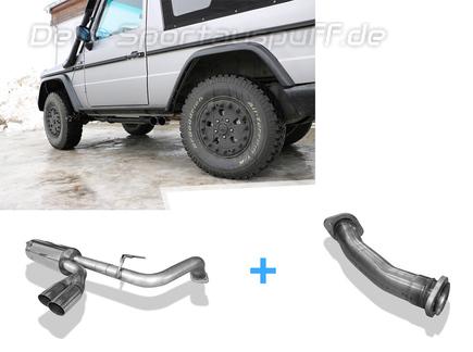 Fox Edelstahl Racing-Komplettanlage ab Kat Mercedes G-Klasse Cabrio W463 ohne Trittbrett 2x80mm rund scharf abgeschrägt
