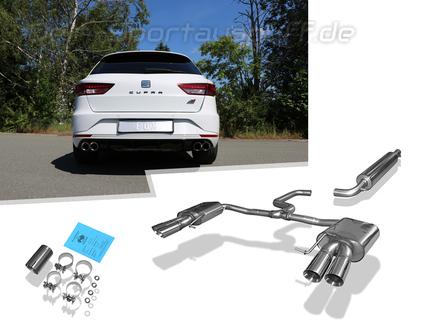 Fox Edelstahl Duplex Sportauspuff-Komplettanlage ab Kat Seat Leon ST 5F Cupra 300 je 2x80mm rund doppelwandig abgeschrägt
