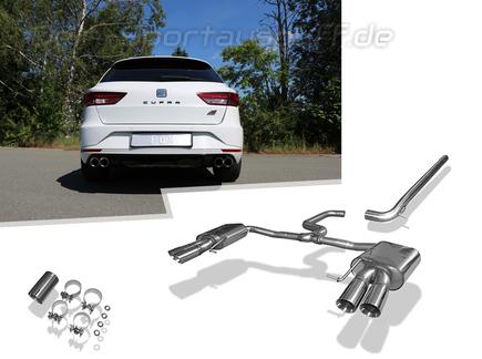 Fox Edelstahl Duplex Racing-Komplettanlage ab Kat Seat Leon ST 5F Cupra 300 je 2x80mm rund doppelwandig abgeschrägt