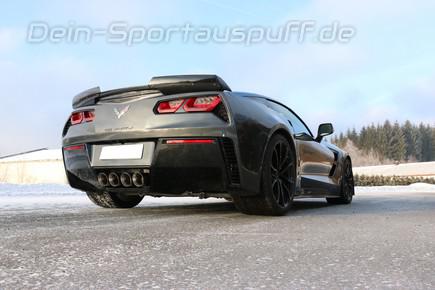 FOX Edelstahl Mittig Sportauspuff inkl. Klappen Corvette C7 ab 2014 (mit originalem AFM & NPP) 4x100mm rund doppelwandig abgeschrägt