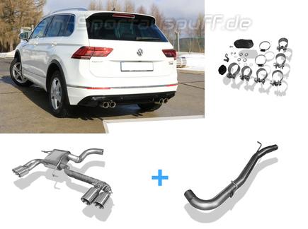 FOX Edelstahl Duplex Sportauspuffanlage ab Kat. VW Tiguan 2 Typ AD1 Diesel 4Motion je 2x80mm rund doppelwandig abgeschrägt