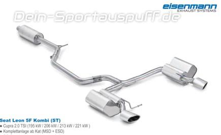 Eisenmann Edelstahl Duplex Sportauspuff-Komplettanlage ab Kat Seat Leon 5F Cupra ST 2.0l TSI je 120x77mm oval eingerollt abgeschrägt