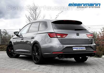 Eisenmann Edelstahl Duplex Racing-Komplettanlage ab Kat Seat Leon 5F Cupra ST 2.0l TSI je 120x77mm oval eingerollt abgeschrägt in schwarz