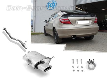 Fox Edelstahl Racing-Komplettanlage ab Kat Mercedes C-Klasse Sportcoupe CL203 160x80mm flachoval eingerollt abgeschrägt mit Absorber