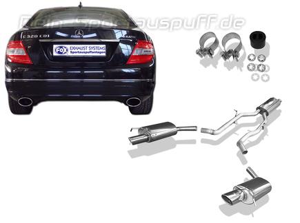 Fox Edelstahl Duplex Sportauspuffanlage ab Kat. Mercedes C-Klasse W204 S204 6-Zylinder Limousine u. T-Modell mit Serien-Stoßstange 140x90mm oval eingerollt abgeschrägt