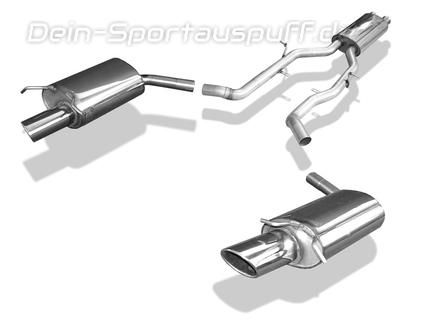 Fox Edelstahl Duplex Sportauspuffanlage ab Kat. Mercedes C-Klasse W204 S204 6-Zylinder Limousine u. T-Modell mit AMG-Stoßstange 115x85mm oval eingerollt seitlich abgeschrägt