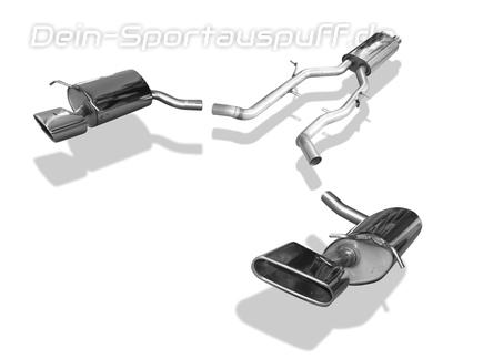 Fox Edelstahl Duplex Sportauspuffanlage ab Kat. Mercedes C-Klasse W204 S204 6-Zylinder Limousine u. T-Modell mit C63AMG-Stoßstange je 220x80mm flachoval eingerollt abgeschrägt