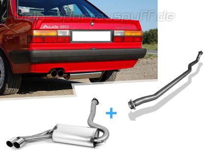 Fox Edelstahl Racing-Komplettanlage ab Kat. Audi 80/90 quattro Typ 85 bis 08.84 2x76mm rund scharf abgeschrägt