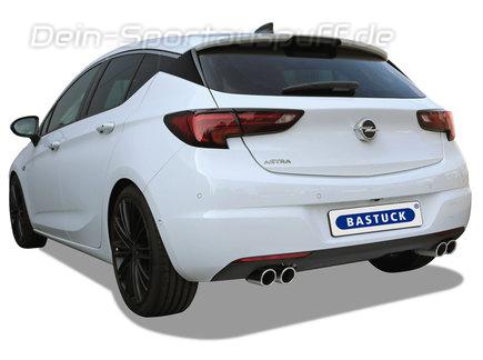 Bastuck Edelstahl Duplex Racing-Komplettanlage ab Kat Opel Astra K 5-Tür 1.6l je 2x76mm rund eingerollt abgeschrägt