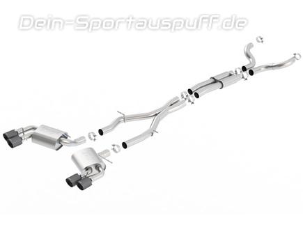 Borla S-TYPE Edelstahl Duplex Sportauspuff-Komplettanlage ab Kat Ø76mm-System Chevrolet Camaro SS V8 Modelljahr 2016-17 je 2x102mm rund abgeschrägt aus Carbon mit schwarzem Inlet