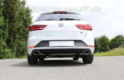 Fox Edelstahl Duplex Racing-Komplettanlage ab Kat. Seat Leon ST 5F 1.4l 1.8l (Mod. mit Einzelradaufhängung) je 160x90mm oval eingerollt seitlich abgeschrägt