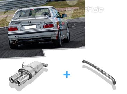 Fox Edelstahl Racing-Komplettanlage ab Kat BMW 3er E36 318is Limousine u. Coupe 2x90mm rund eingerollt mit Absorber
