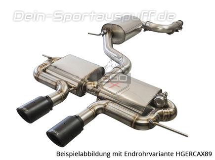 EGO-X Non-Resonated Edelstahl R32-Look Sportauspuff-Komplettanlage ab Kat mit Klappensteuerung Ø76mm SuperSound-Version Seat Leon 1P inkl. Endrohrsatz nach Wahl
