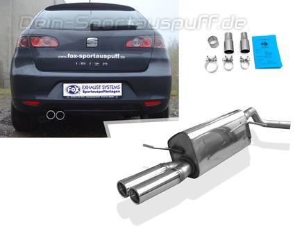 Fox Edelstahl Sportauspuff Seat Ibiza 3 Typ 6L inkl. Sport (Mod. ohne Sport Endrohrausschnitt) 2x70mm rund eingerollt gerade mit Absorber