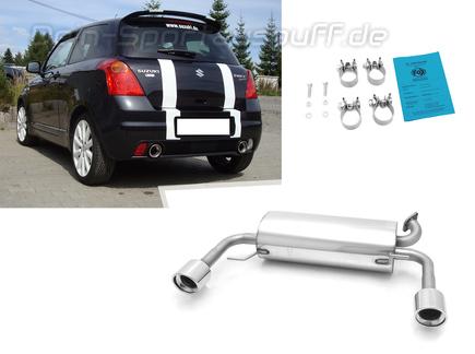 Fox Edelstahl Duplex Sportauspuff Suzuki Swift Sport 3 SG Typ MZ EZ ab 2005 1x100mm rund eingerollt abgeschrägt mit Absorber