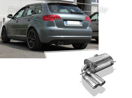 Fox Edelstahl Sportauspuff Audi A3 8P quattro Sportback 2x90mm rund eingerollt abgeschrägt mit Absorber