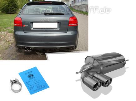 Fox Edelstahl Sportauspuff Audi S3 8P quattro 2x90mm rund eingerollt abgeschrägt mit Absorber