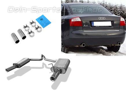 Fox Edelstahl Duplex Sportauspuff Audi A4 B6 Typ 8E Limousine/Avant 1.6l u. 2.0l 1x76mm rund eingerollt gerade mit Absorber