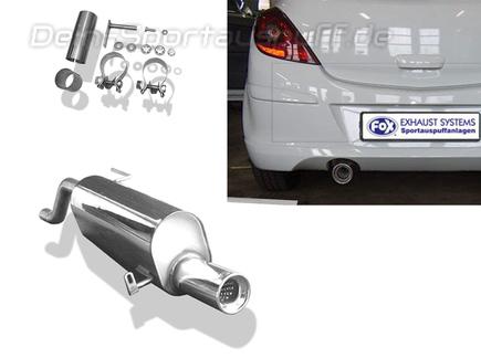 Fox Edelstahl Sportauspuff Opel Corsa D mit Sportheckstoßstange 1x90mm rund eingerollt gerade mit Absorber