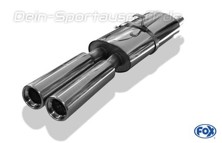 Fox Edelstahl Sportauspuff Opel Astra F Stufenheck u. Cabrio 1-Punkt-Aufhängung 2x80mm rund eingerollt gerade mit Absorber