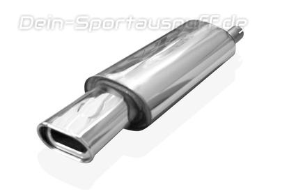 Fox Edelstahl Sportauspuff Opel Astra F Caravan 1-Punkt-Aufhängung 135x80mm flachoval eingerollt abgeschrägt mit Absorber