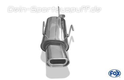 Fox Edelstahl Sportauspuff Opel Astra F Caravan 3-Punkt-Aufhängung 135x80mm flachoval eingerollt abgeschrägt mit Absorber