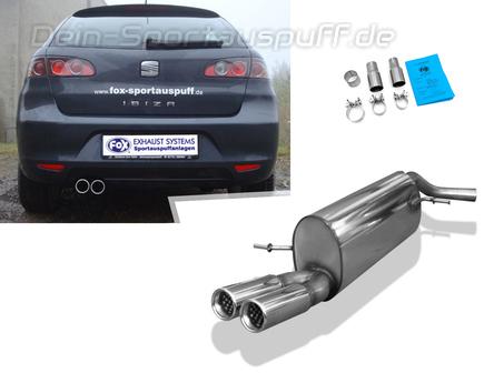 Fox Edelstahl Sportauspuff Seat Ibiza 3 Typ 6L Sport mit Endrohrausschnitt 2x70mm rund eingerollt gerade mit Absorber