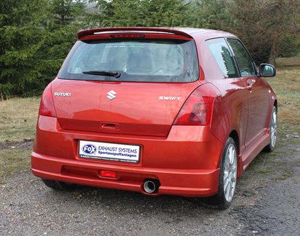 Fox Edelstahl Sportauspuff Suzuki Swift 3 SG Typ MZ EZ (Mod. Mit Sport-Heckschürze) 1x90mm rund eingerollt gerade mit Absorber