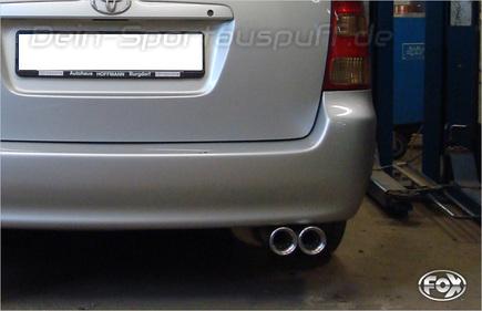Fox Edelstahl Sportauspuff Toyota Corolla E12 Kombi 2x80mm rund eingerollt gerade mit Absorber