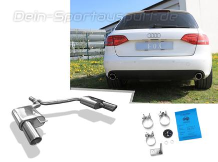 Fox Edelstahl Duplex Sportauspuff Audi A4 B8 8K Limousine/Avant 2.0l TFSI inkl. Quattro je 100mm rund eingerollt abgeschrägt